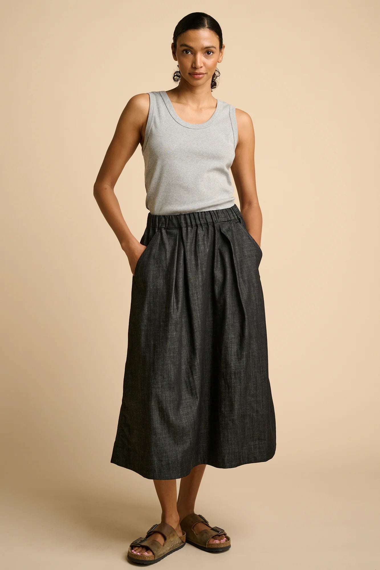 Lottie Full Denim Skirt - Black