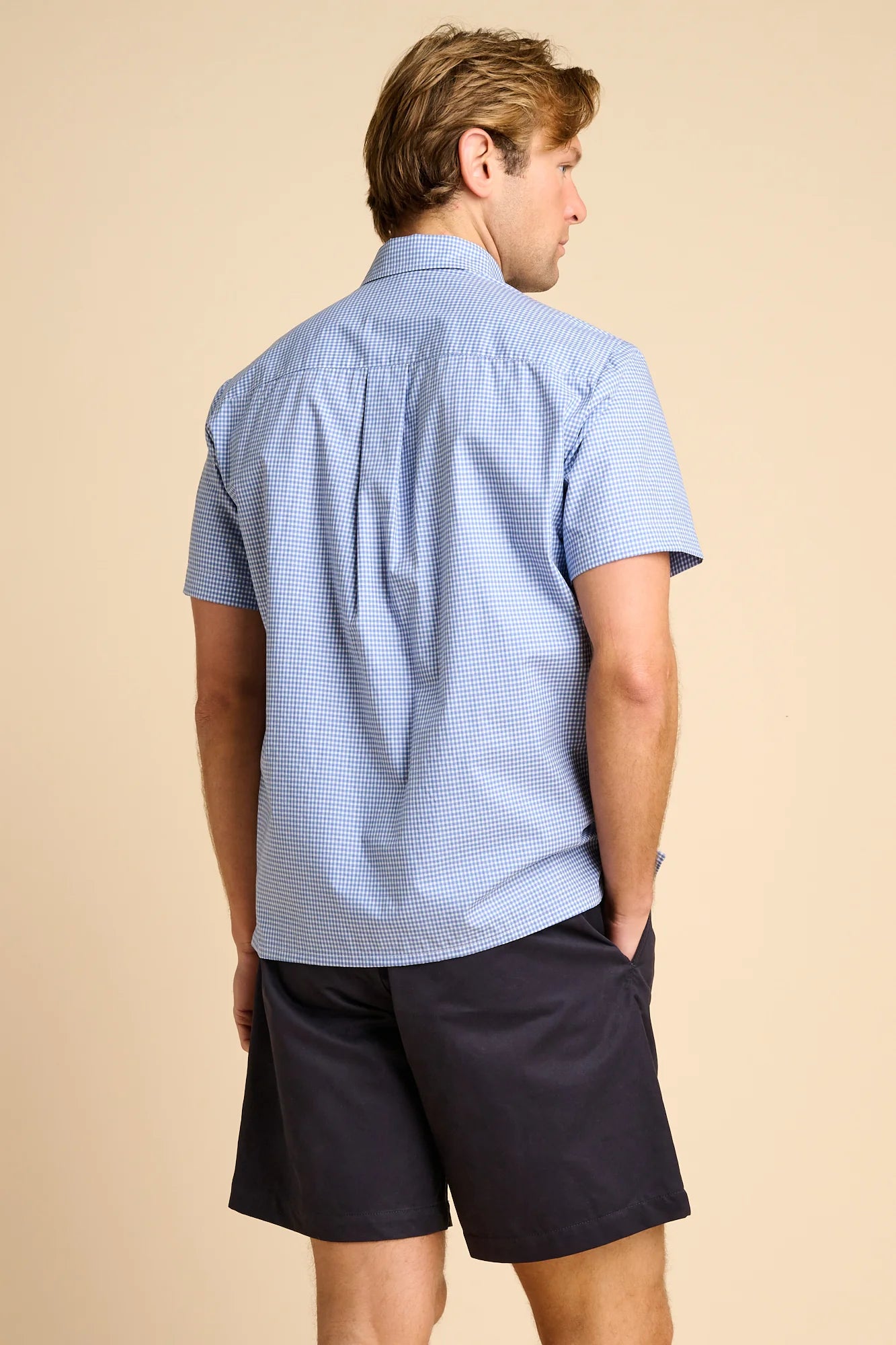 Short Sleeve Button-Down Shirt - Blue Check