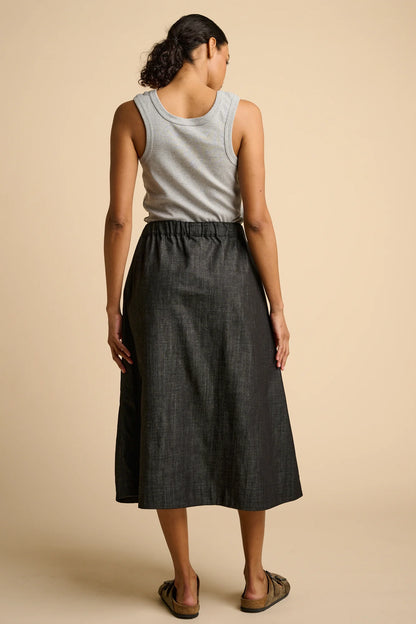 Lottie Full Denim Skirt - Black
