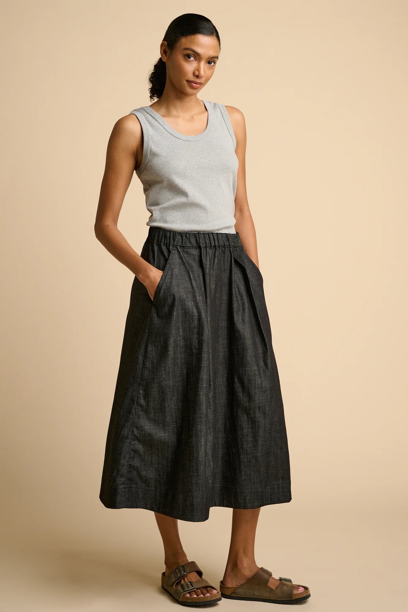 Lottie Full Denim Skirt - Black