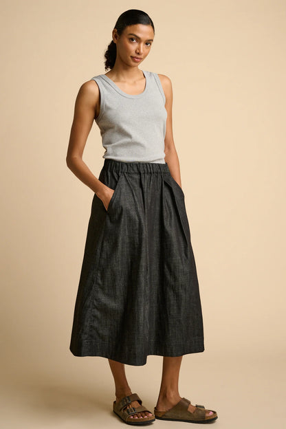 Lottie Full Denim Skirt - Black