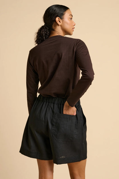 Patsy Pull Up Shorts - Black Linen