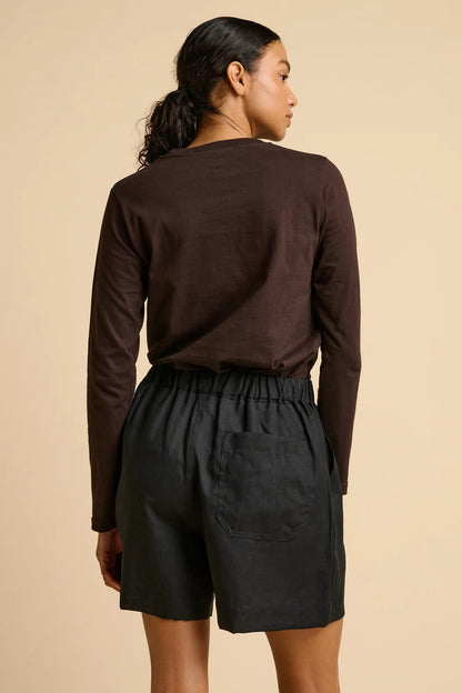 Patsy Pull Up Shorts - Black Linen