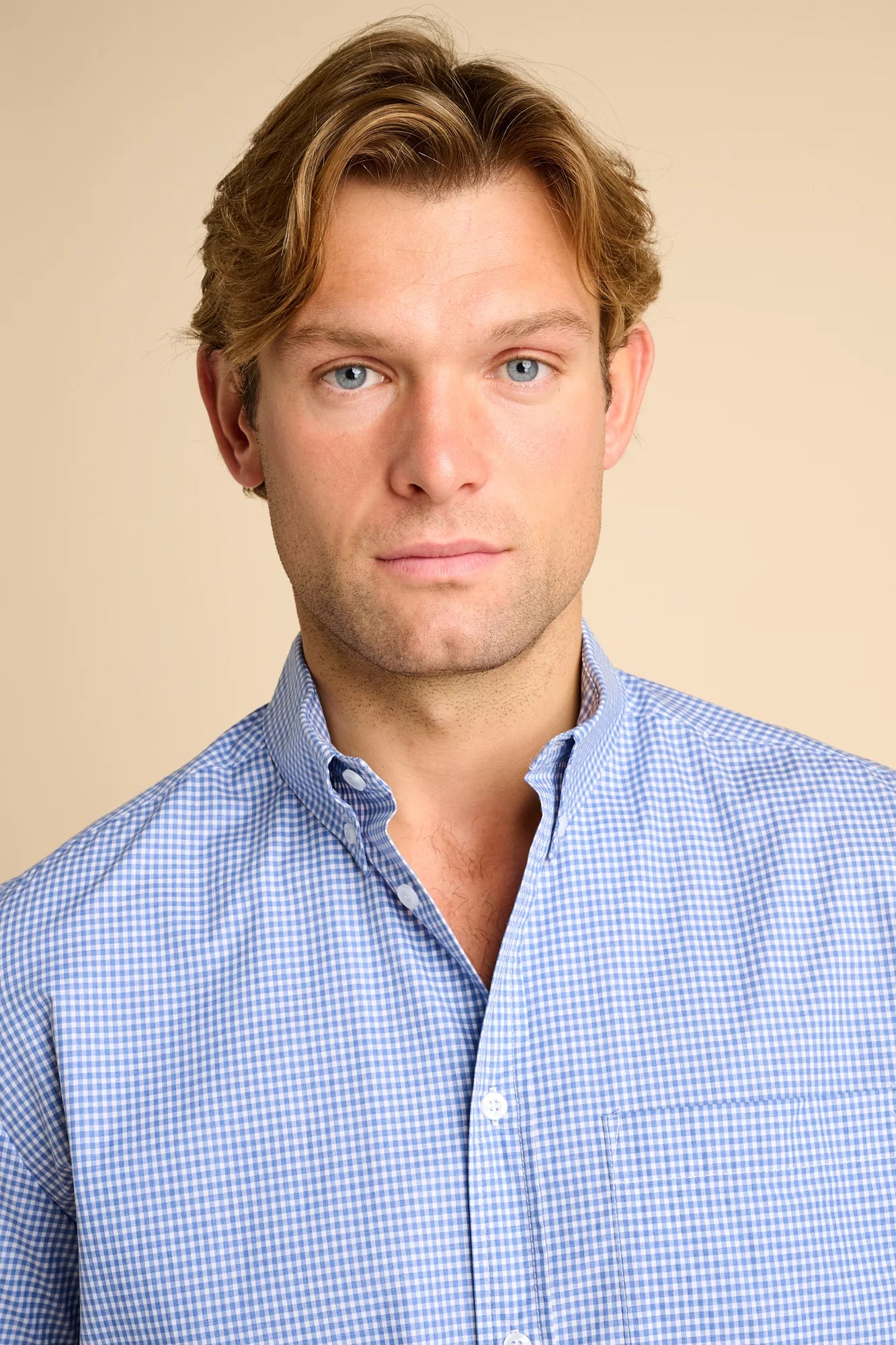 Short Sleeve Button-Down Shirt - Blue Check
