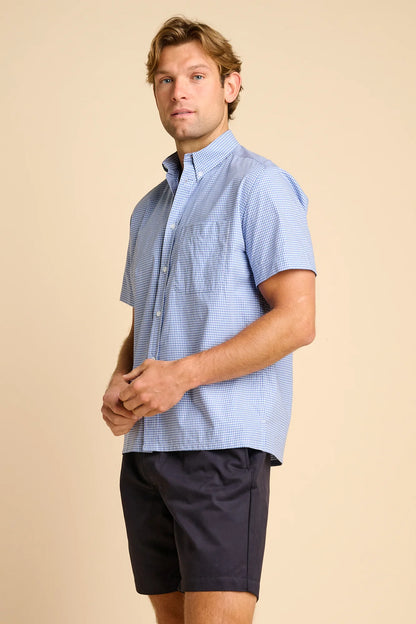 Short Sleeve Button-Down Shirt - Blue Check