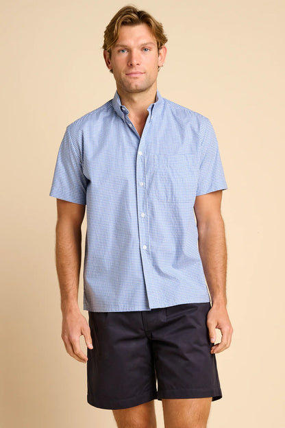 Short Sleeve Button-Down Shirt - Blue Check